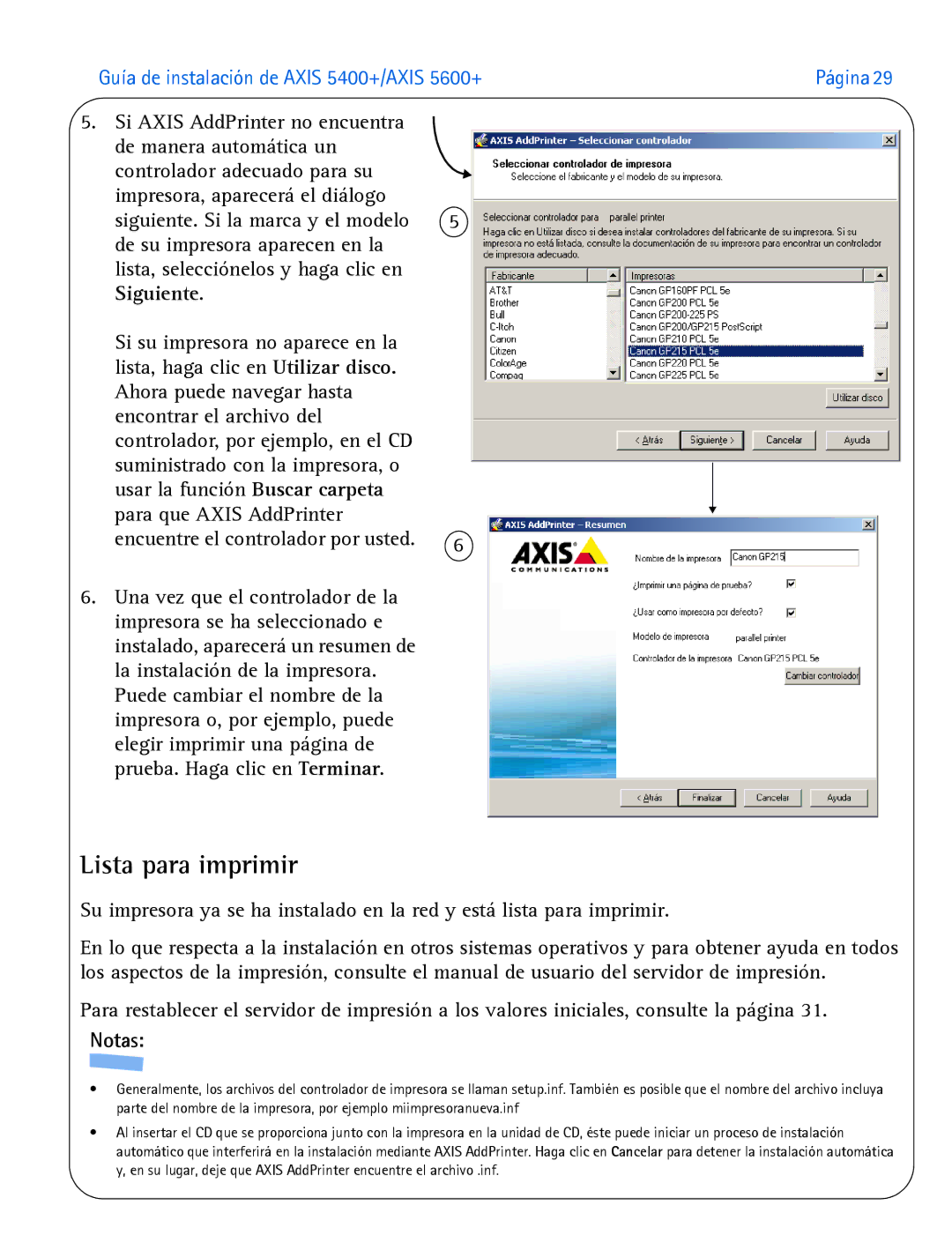 Axis Communications 5600+, 5400+ manual Lista para imprimir 