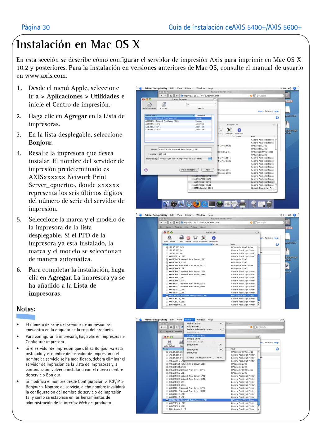 Axis Communications 5400+, 5600+ manual Instalación en Mac OS 