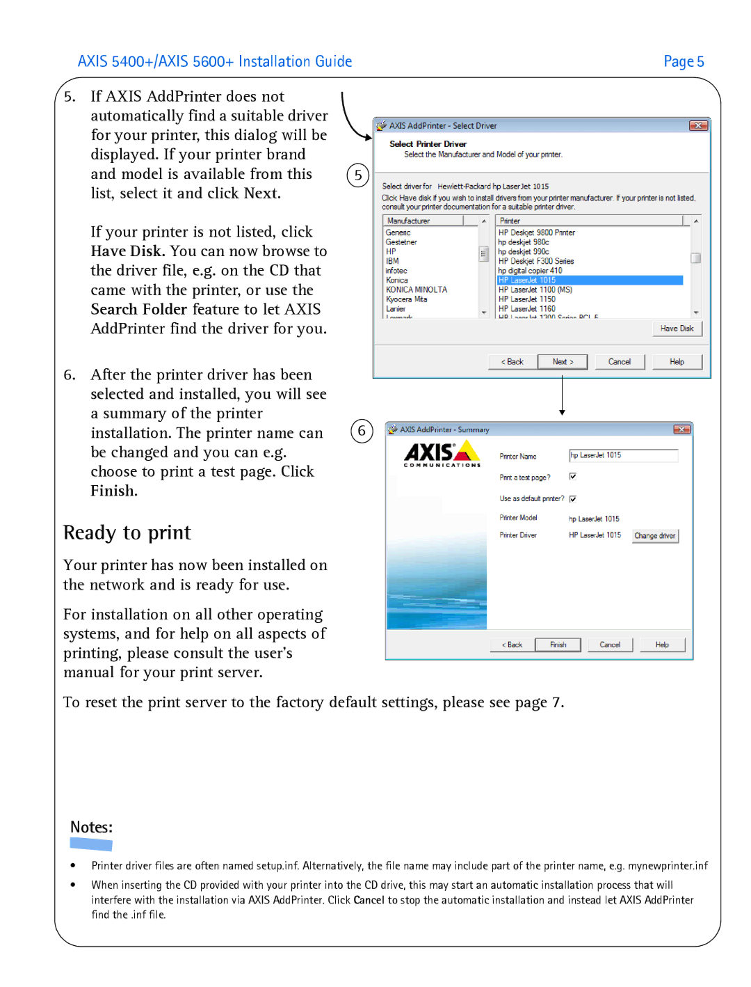 Axis Communications 5600+, 5400+ manual Ready to print 