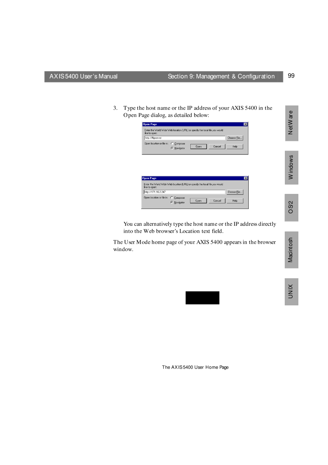 Axis Communications user manual Axis 5400 User Home 