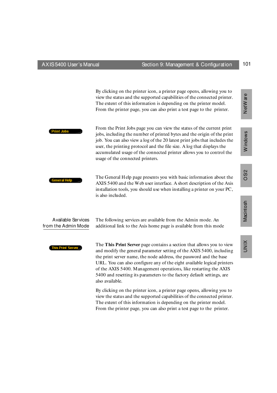 Axis Communications user manual Axis 5400 User’s Manual Management & Configuration 101 