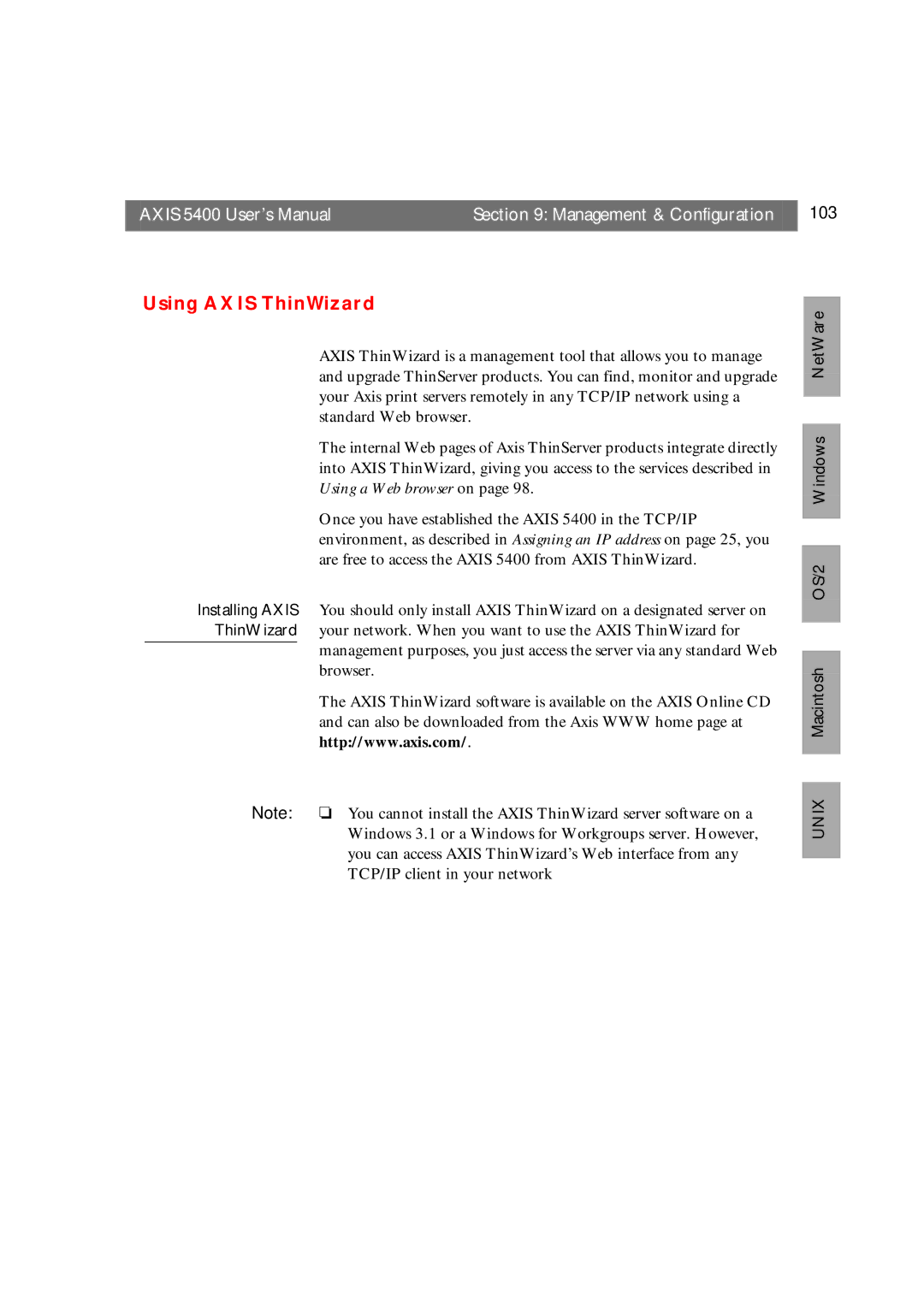 Axis Communications user manual Axis 5400 User’s Manual Management & Configuration, Using Axis ThinWizard 