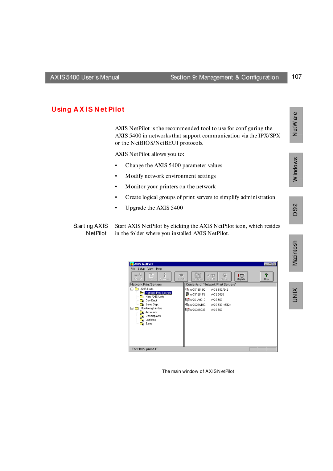 Axis Communications user manual Axis 5400 User’s Manual Management & Configuration 107, Using Axis NetPilot 