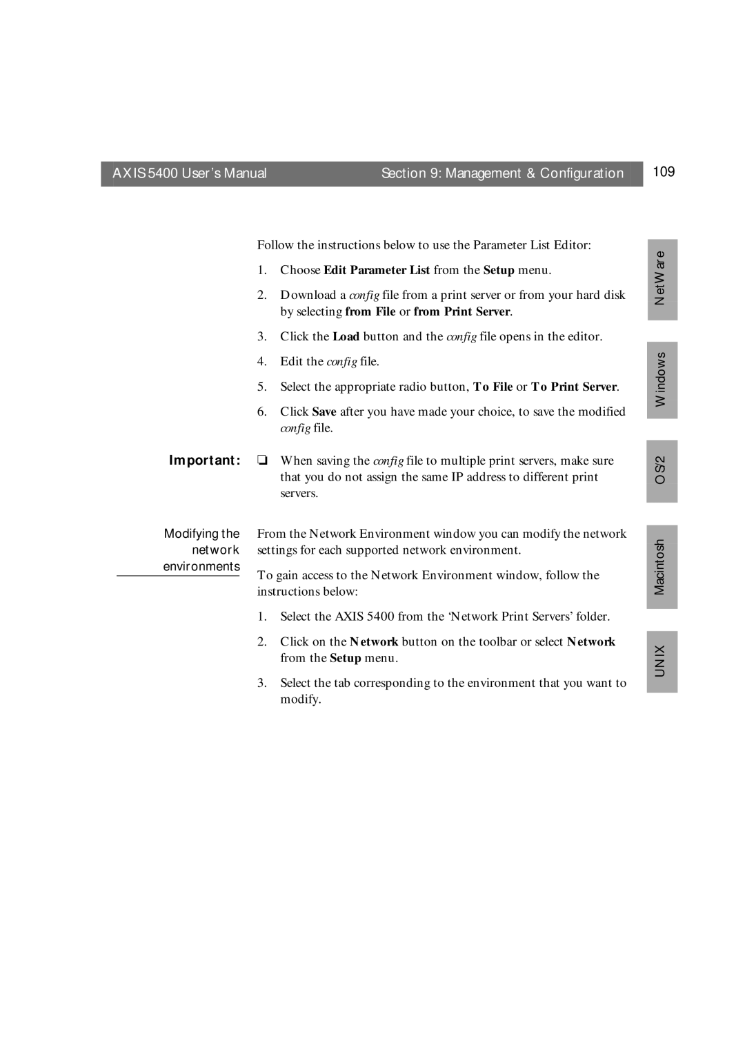 Axis Communications user manual Axis 5400 User’s Manual Management & Configuration 109, Environments 