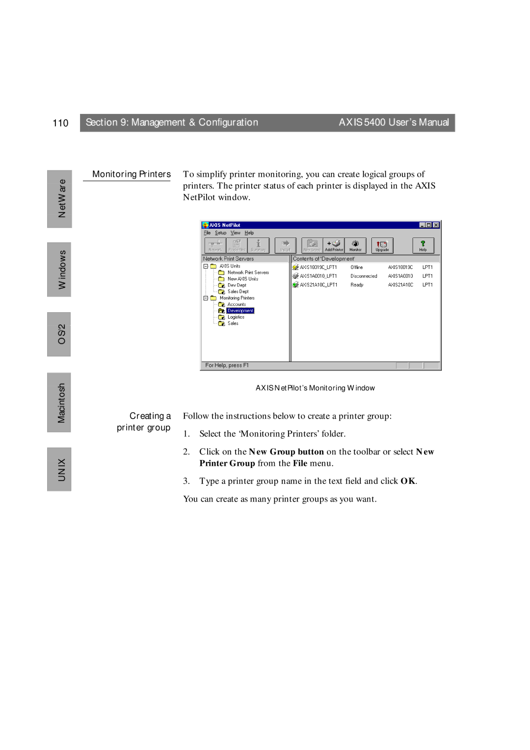 Axis Communications 5400 user manual 110, Printer group 