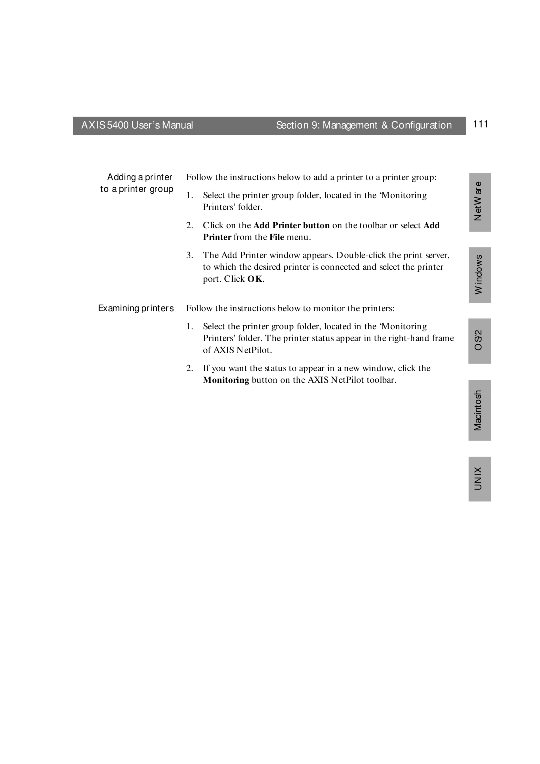 Axis Communications user manual Axis 5400 User’s Manual Management & Configuration, To a printer group 