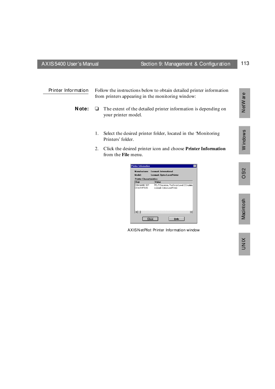 Axis Communications user manual Axis 5400 User’s Manual Management & Configuration 113 