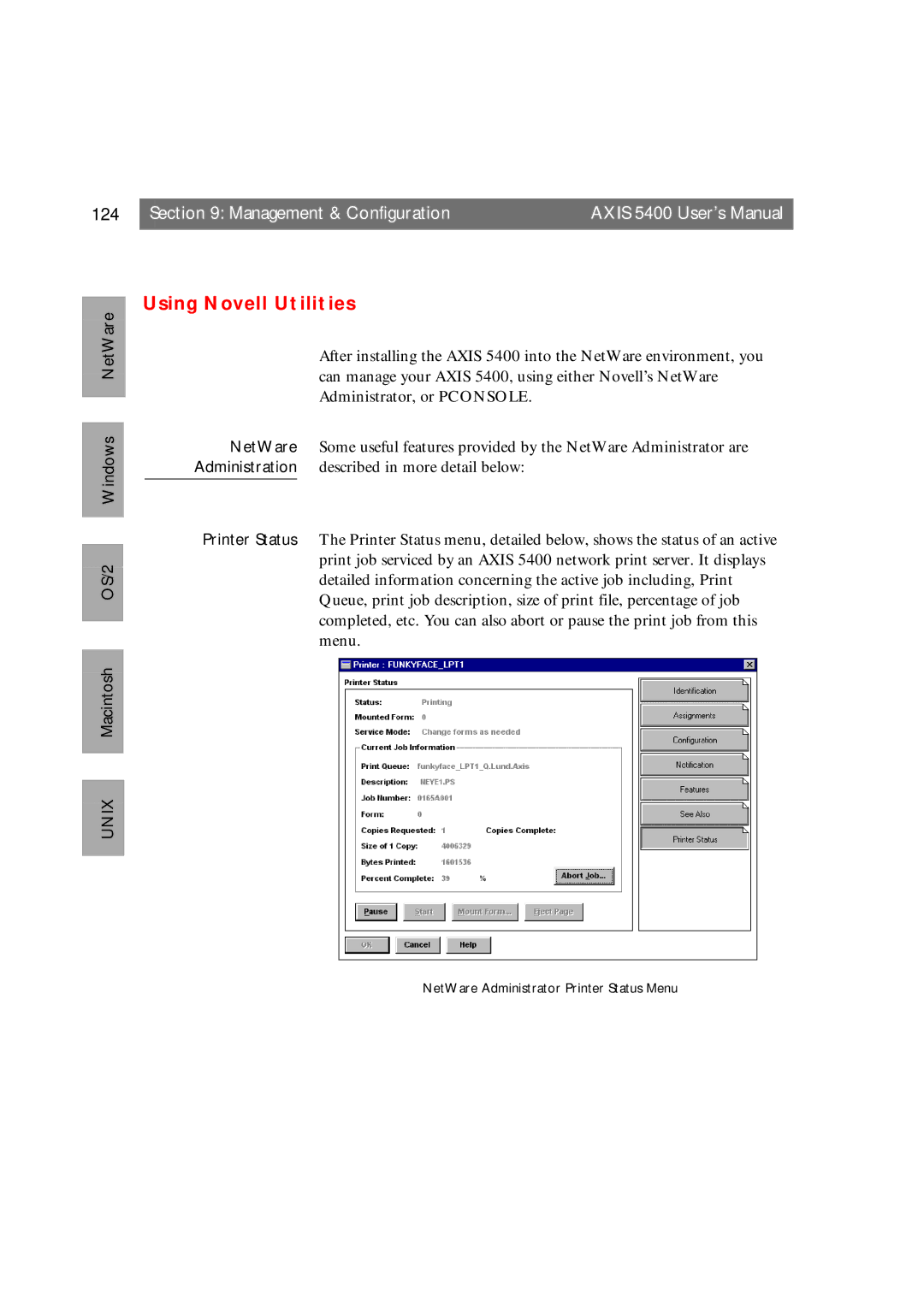 Axis Communications 5400 user manual Using Novell Utilities, 124 