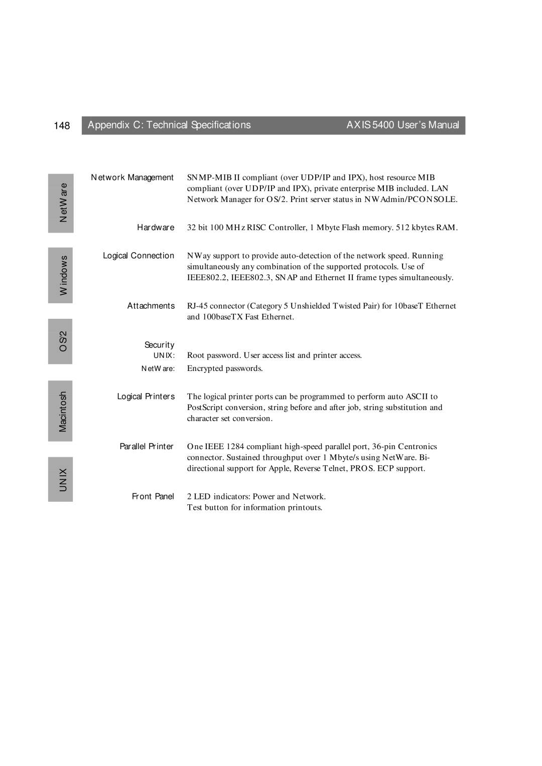 Axis Communications 5400 user manual 148, Security 