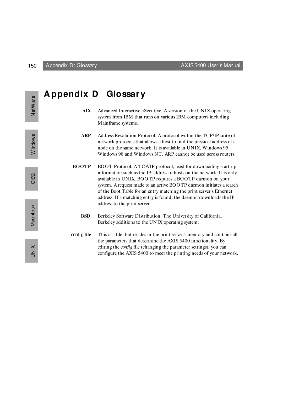 Axis Communications 5400 user manual Appendix D Glossary, 150 