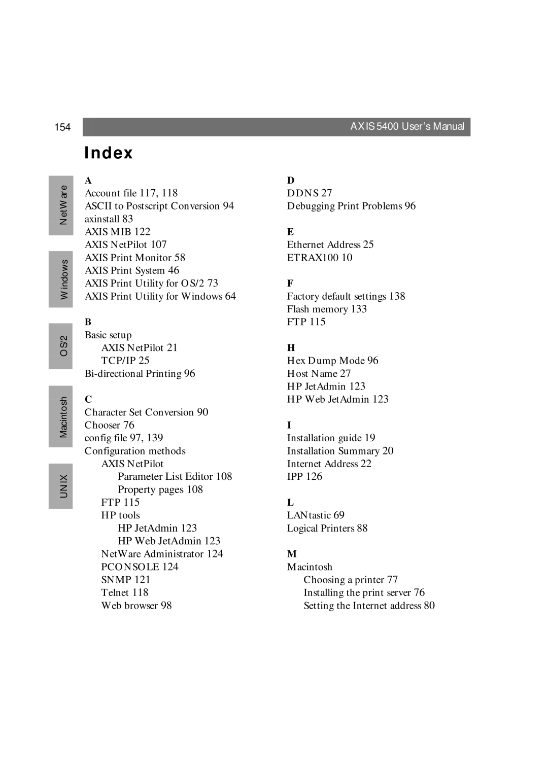 Axis Communications 5400 user manual Index, 154 