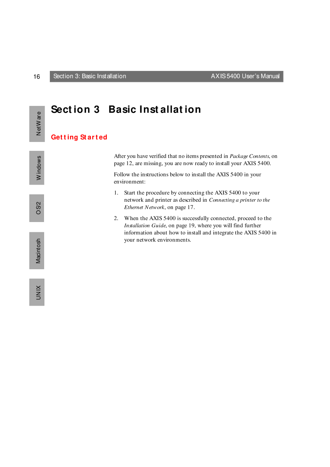 Axis Communications 5400 user manual Basic Installation, Getting Started 