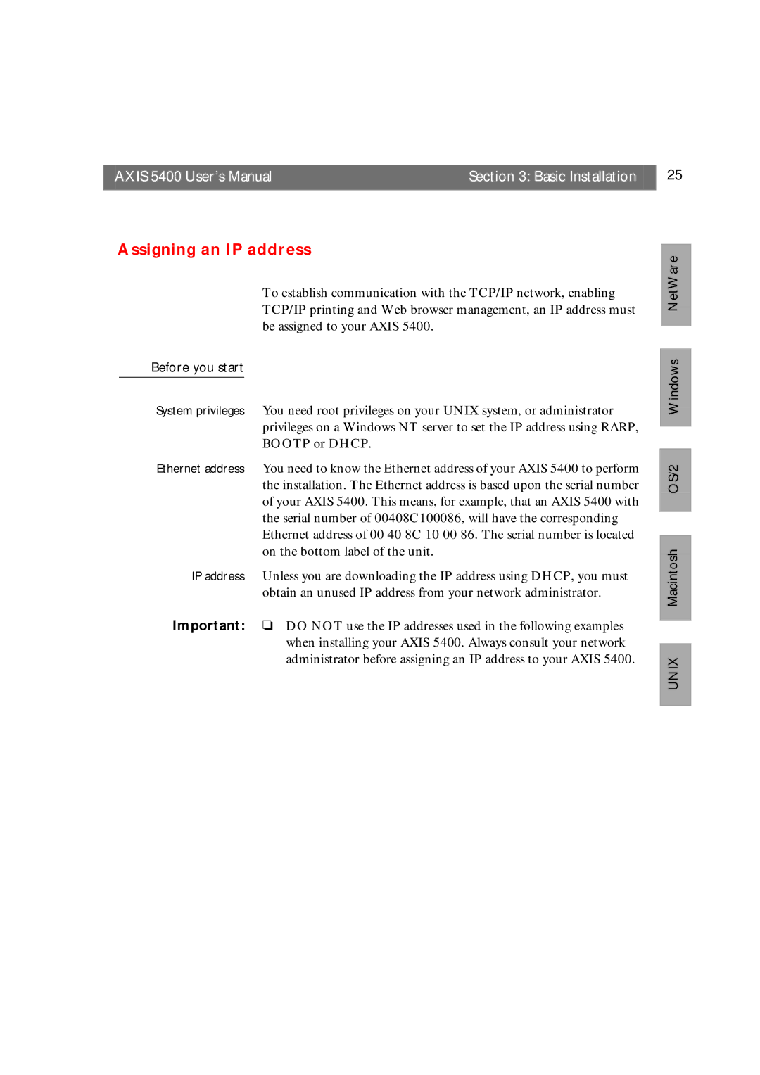 Axis Communications 5400 user manual Assigning an IP address, Before you start 