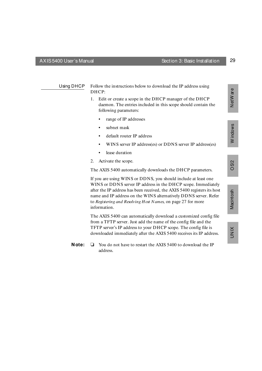 Axis Communications user manual Axis 5400 User’s Manual Basic Installation 