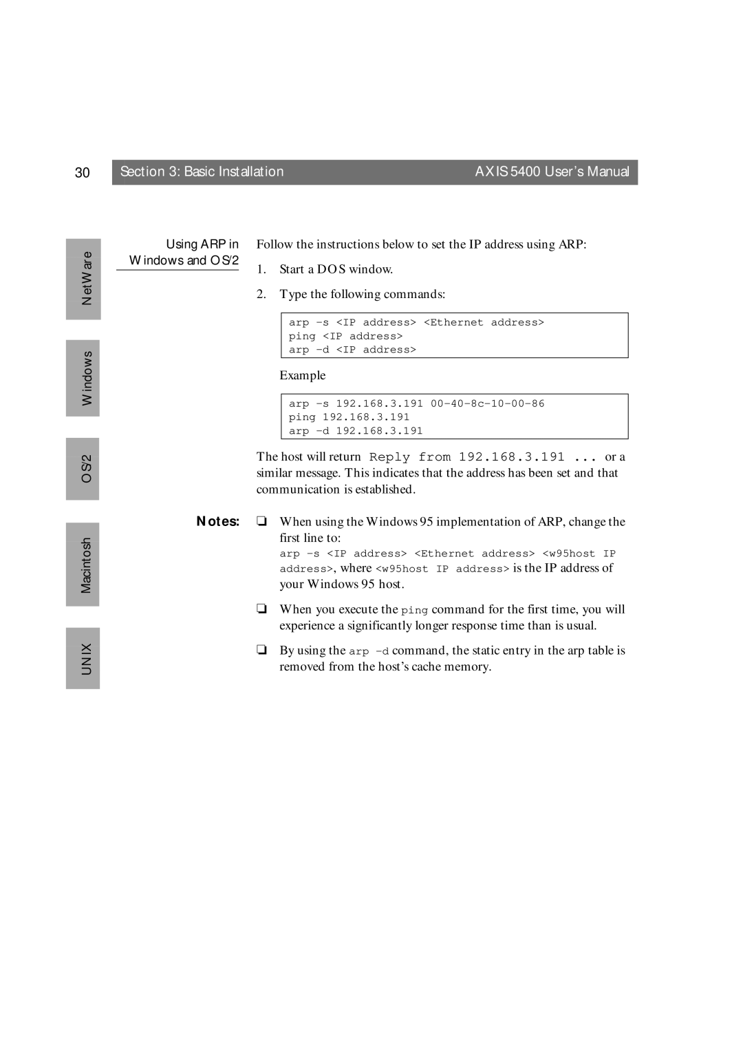 Axis Communications 5400 user manual Windows NetWare, Windows and OS/2, OS/2 Unix Macintosh 