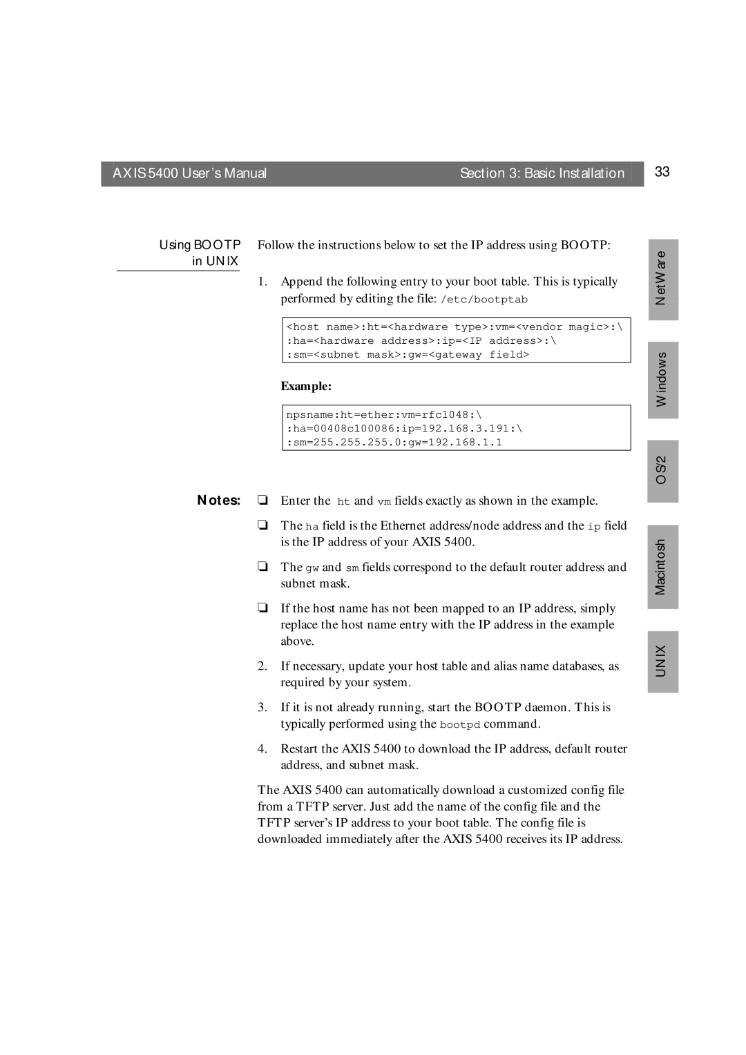 Axis Communications 5400 user manual Unix 