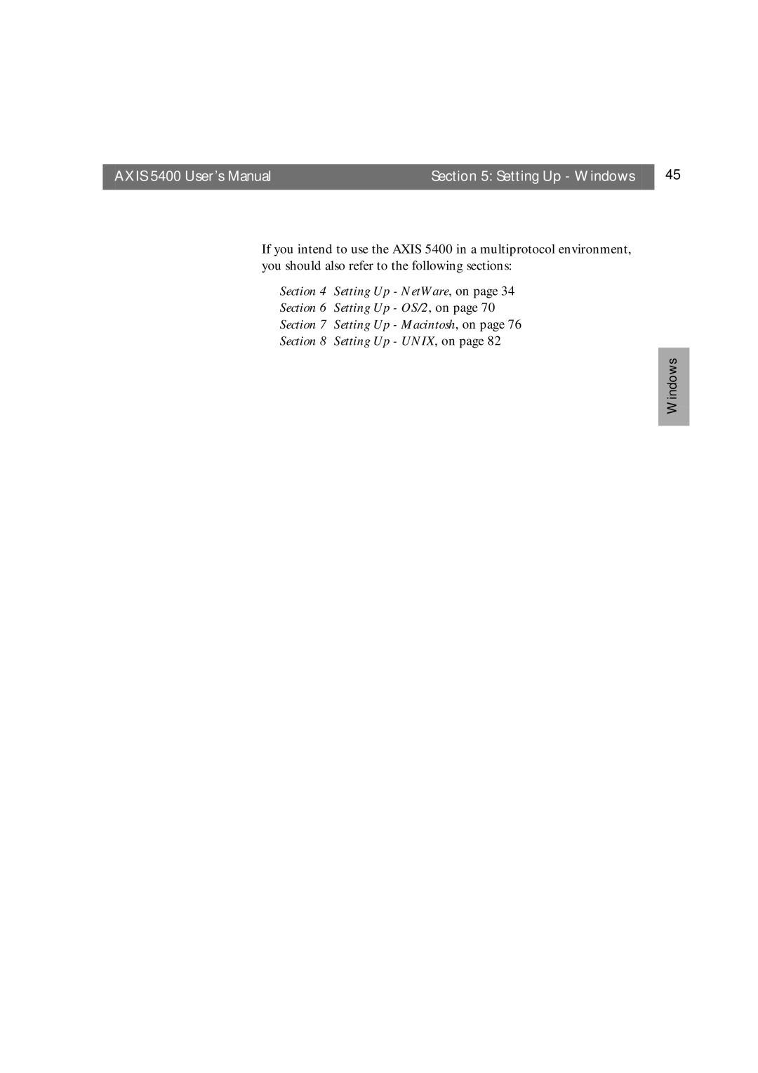 Axis Communications user manual Axis 5400 User’s Manual Setting Up Windows 