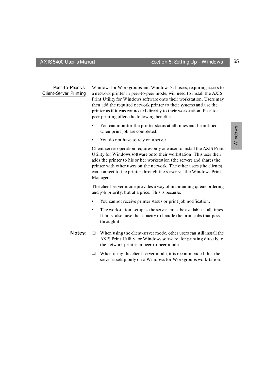 Axis Communications user manual Axis 5400 User’s Manual Setting Up Windows 