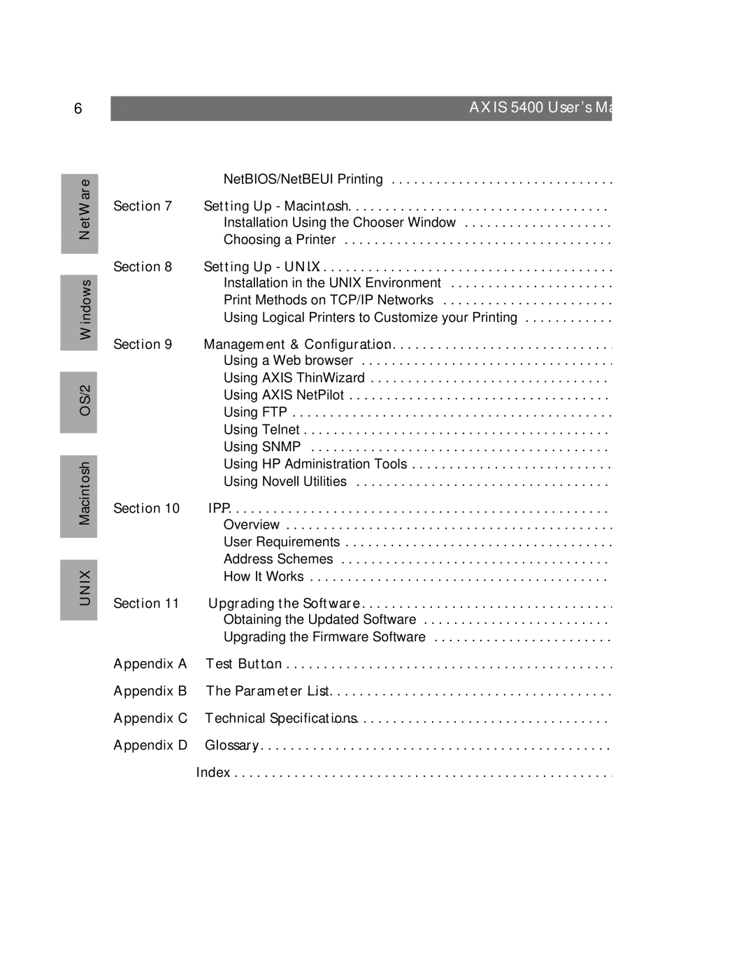 Axis Communications 5400 user manual 103, 107, 115, 118, 121, 123, 124, 126, 127, 128, 129, 133, 134, Appendix a, 137, 139 