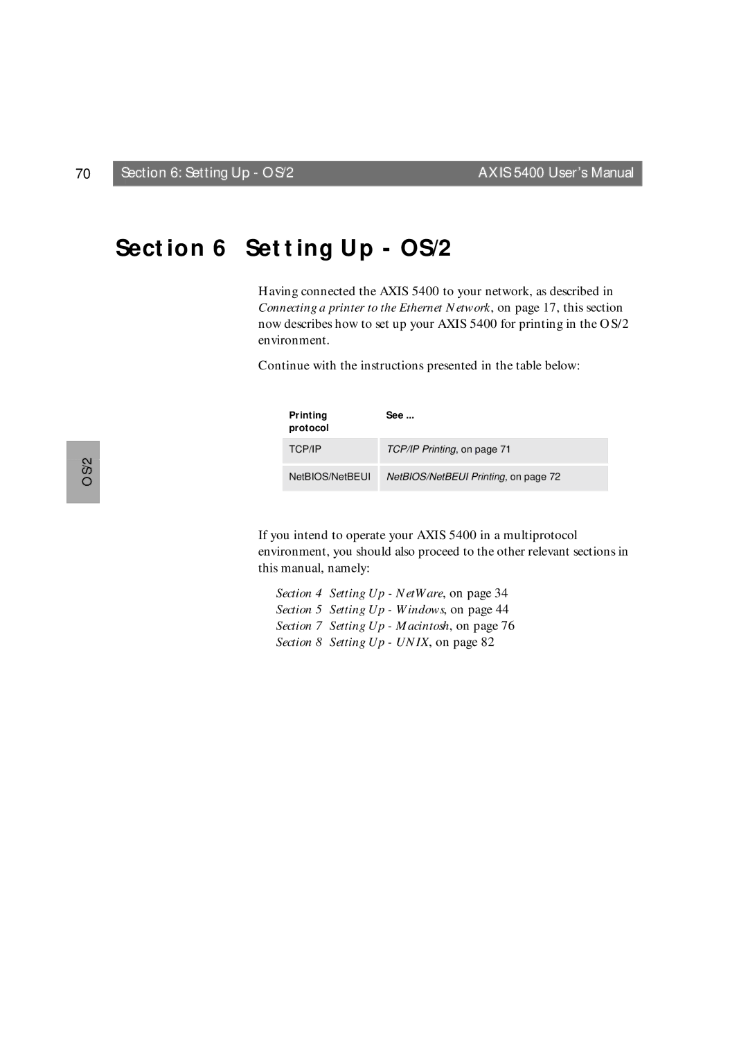 Axis Communications 5400 user manual Setting Up OS/2 