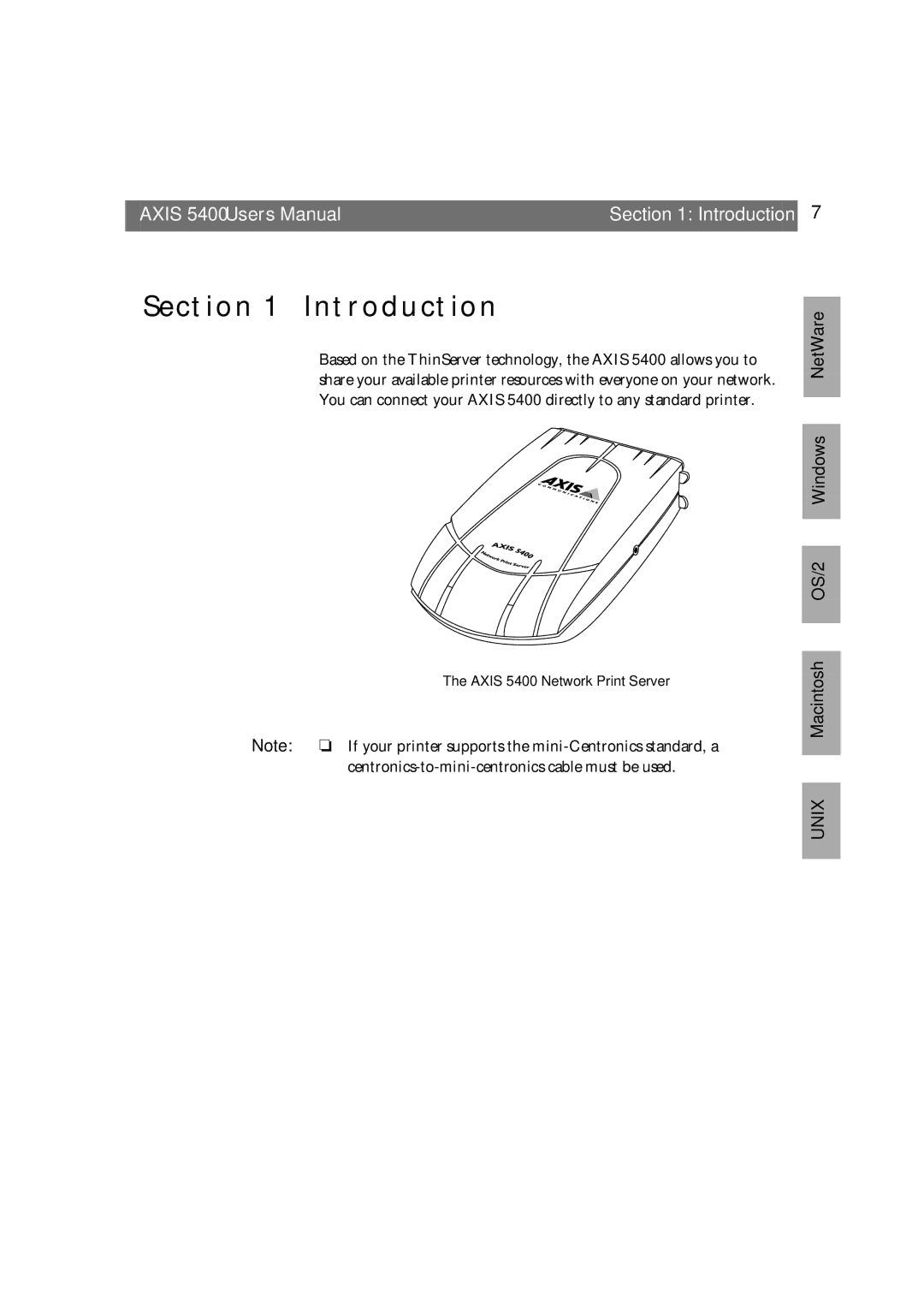 Axis Communications user manual Axis 5400 User’s Manual Introduction 