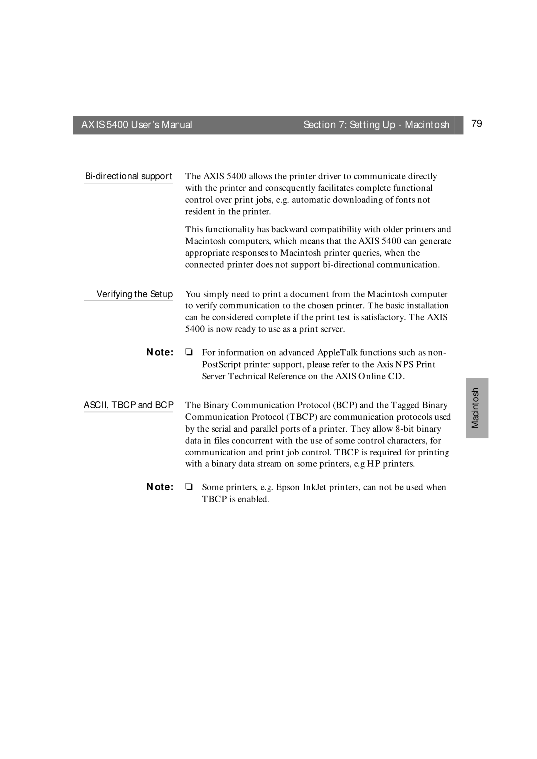 Axis Communications user manual Axis 5400 User’s Manual Setting Up Macintosh 