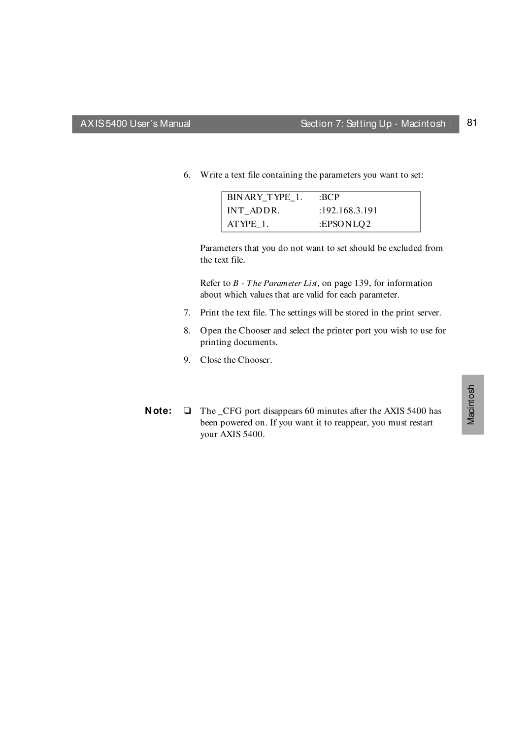 Axis Communications 5400 user manual BINARYTYPE1. BCP 