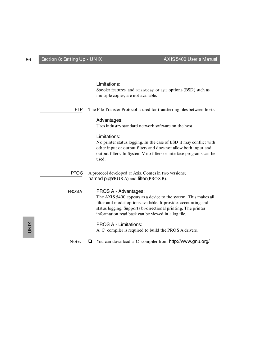 Axis Communications 5400 user manual Pros a Pros a Advantages, Pros a Limitations 