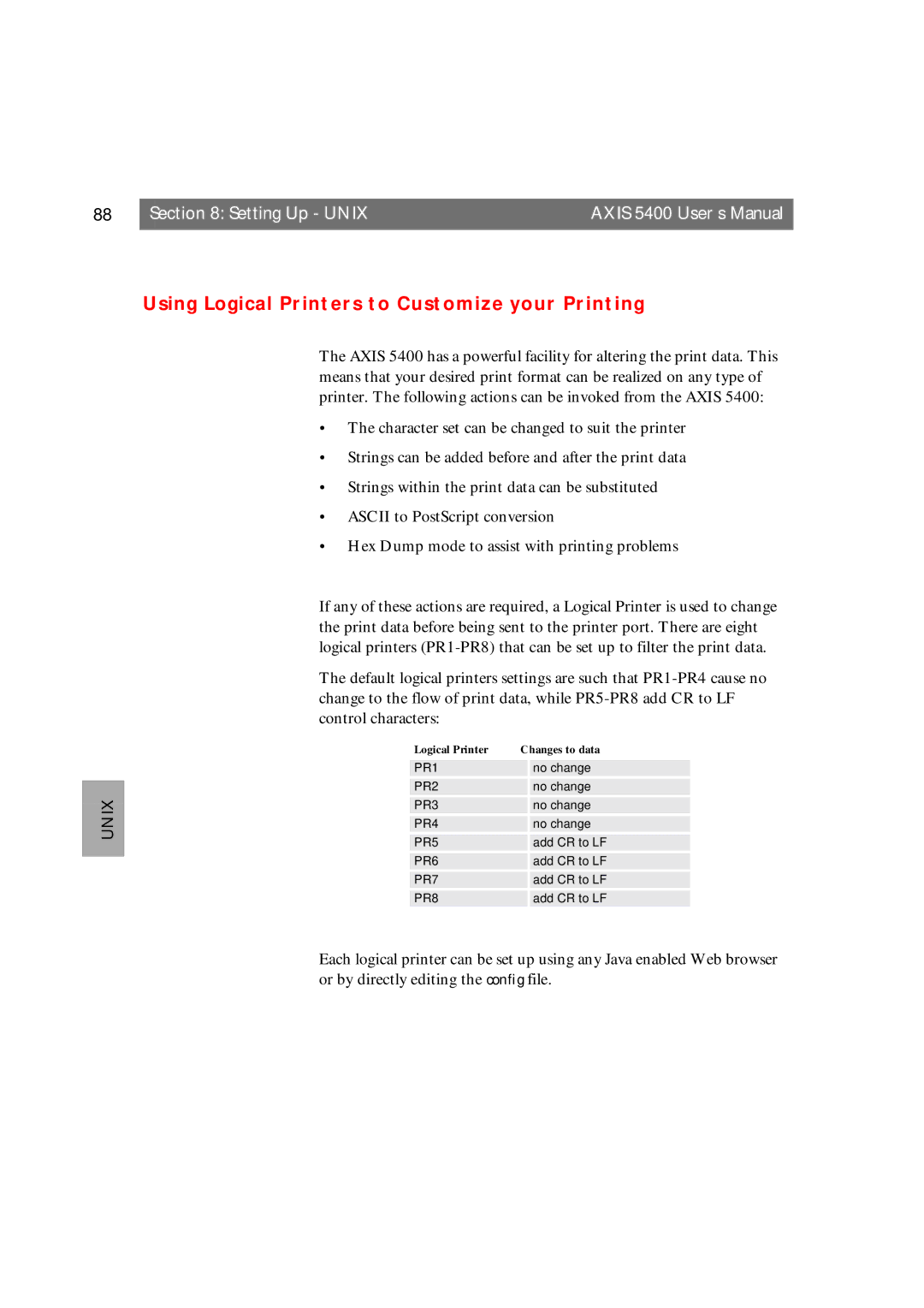 Axis Communications 5400 user manual Using Logical Printers to Customize your Printing, Logical Printer Changes to data 