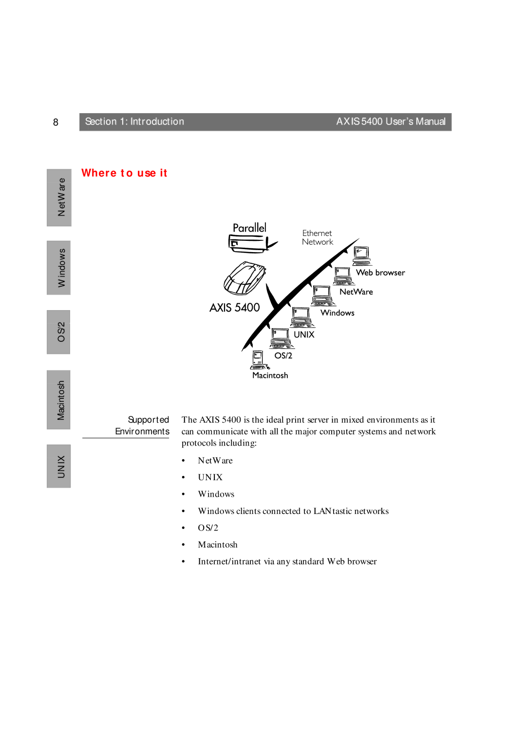 Axis Communications 5400 user manual Where to use it, Unix 