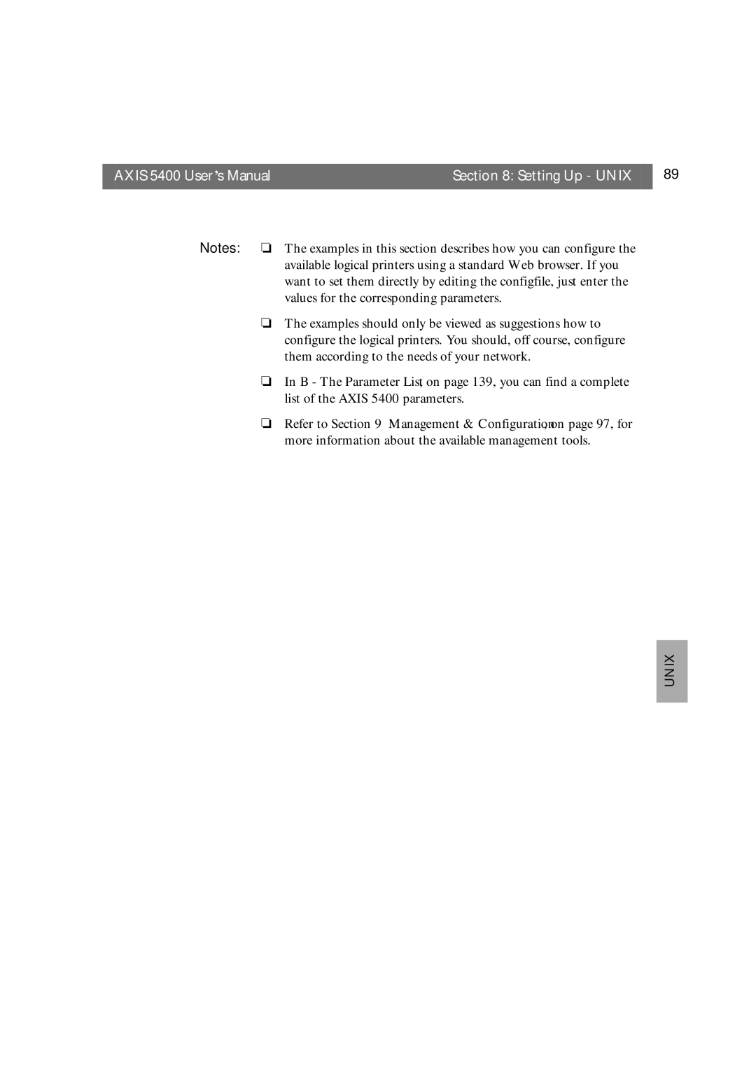 Axis Communications user manual Axis 5400 User’s Manual Setting Up Unix 