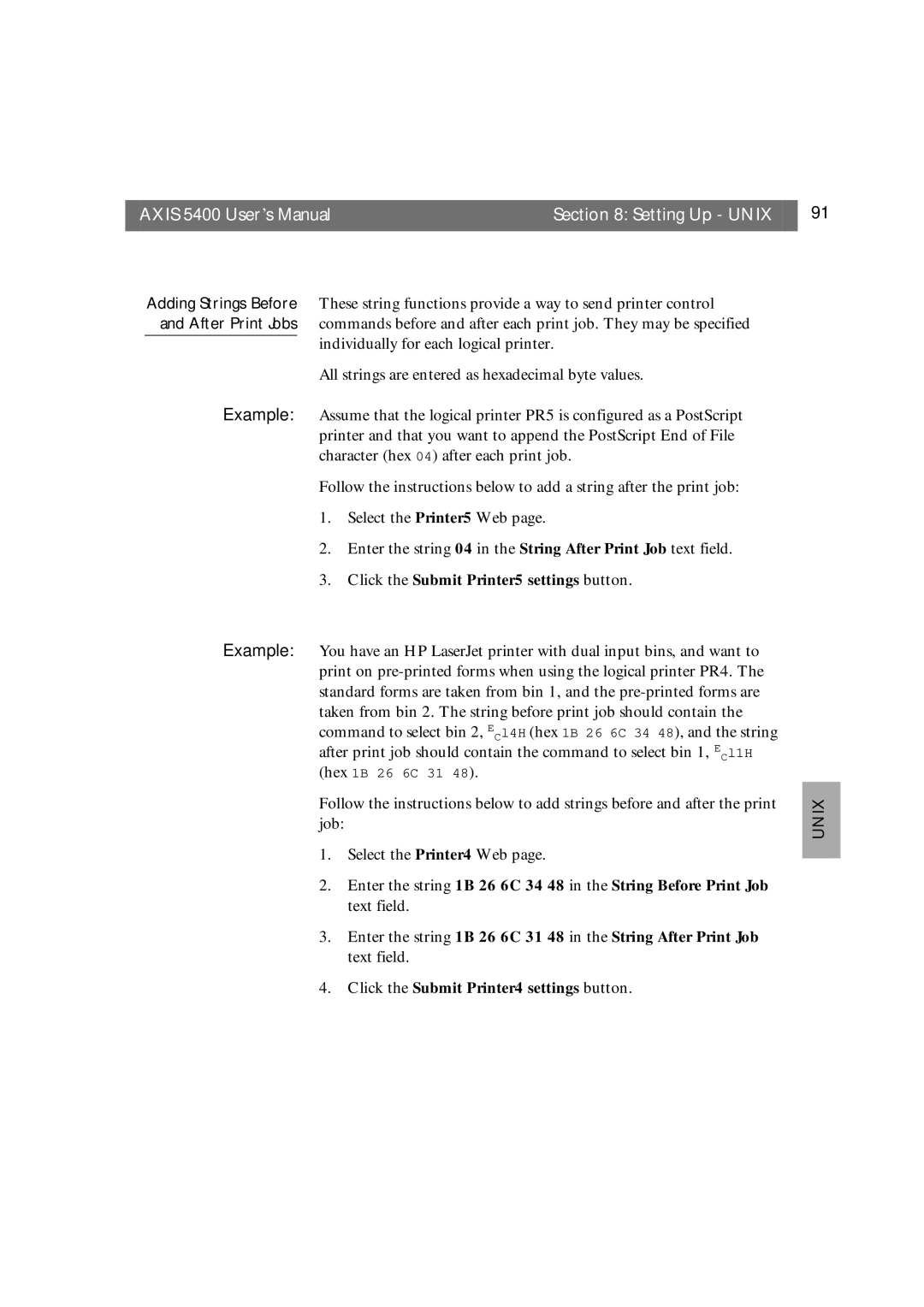 Axis Communications 5400 user manual Click the Submit Printer5 settings button 