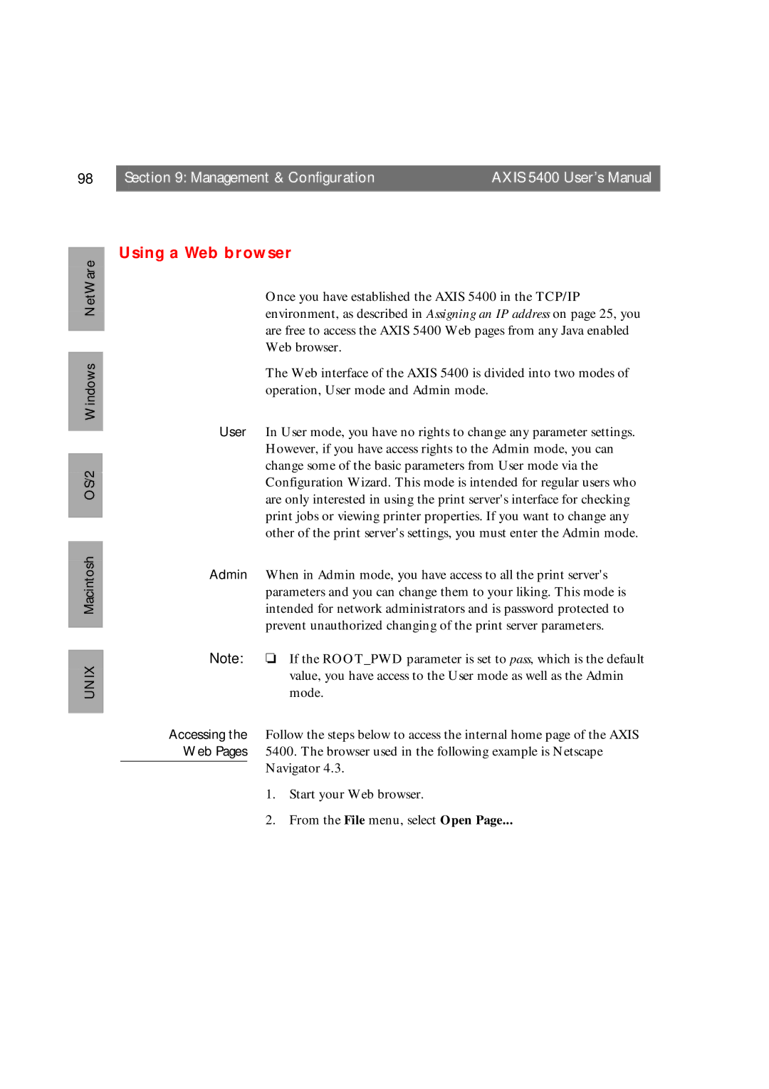 Axis Communications 5400 user manual Using a Web browser, OS/2 Windows 