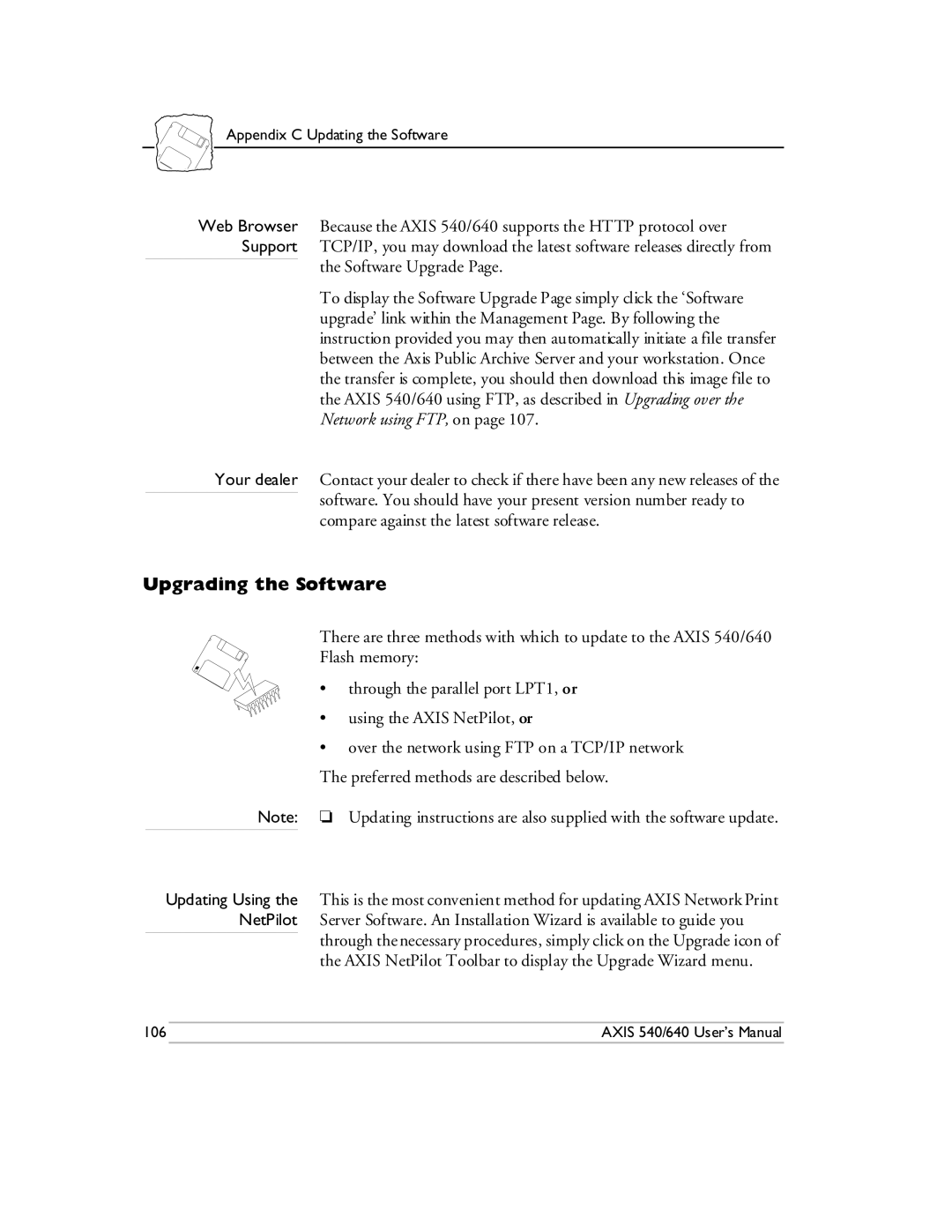 Axis Communications 540/640 manual Upgrading the Software, Software Upgrade 