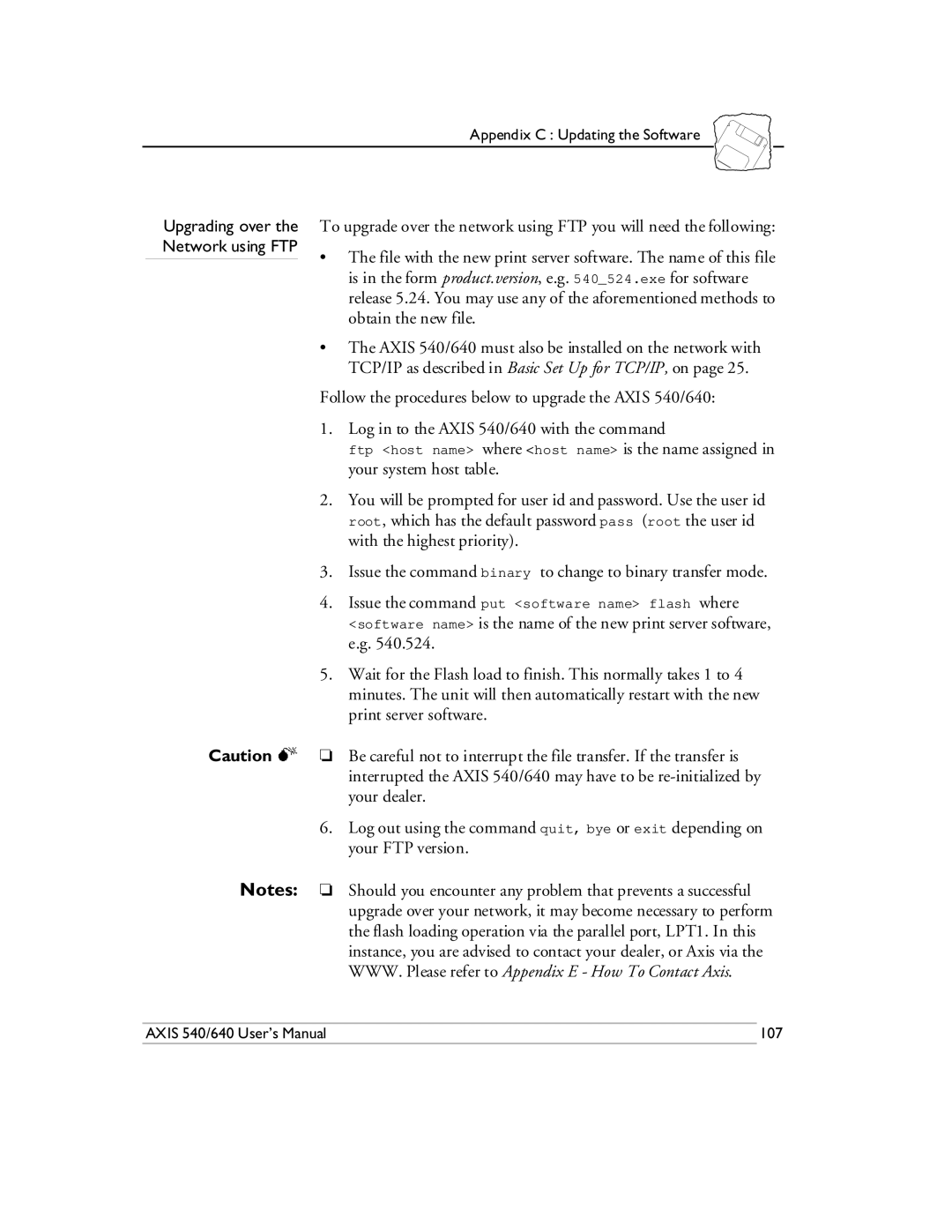 Axis Communications 540/640 manual Network using FTP 