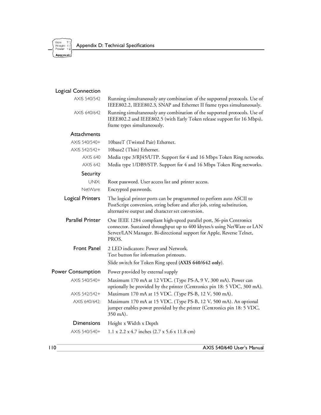 Axis Communications 540/640 manual Logical Connection, Attachments, Security 