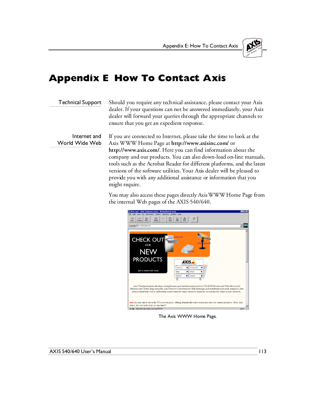 Axis Communications 540/640 manual Appendix E How To Contact Axis 