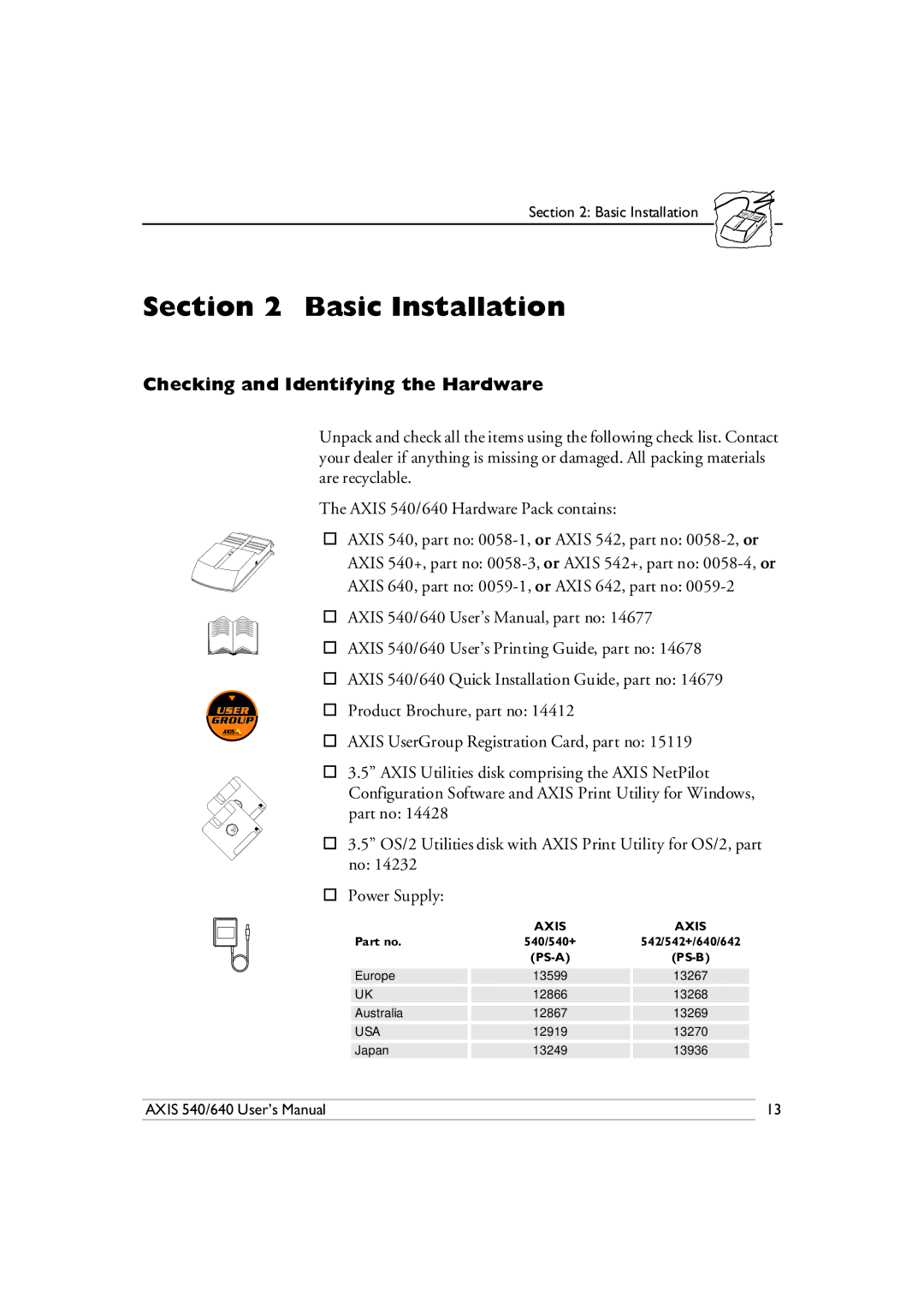 Axis Communications 540/640 manual Basic Installation, Checking and Identifying the Hardware 