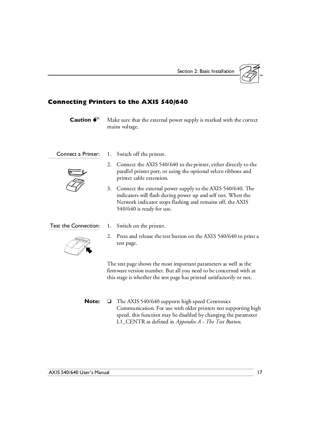 Axis Communications manual Connecting Printers to the Axis 540/640 