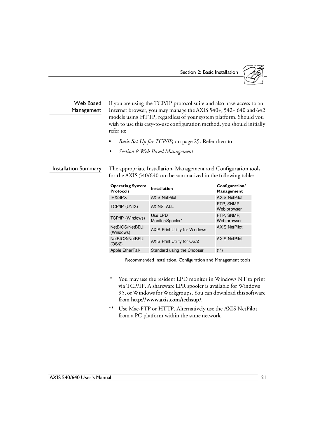 Axis Communications 540/640 manual Web Based Management 