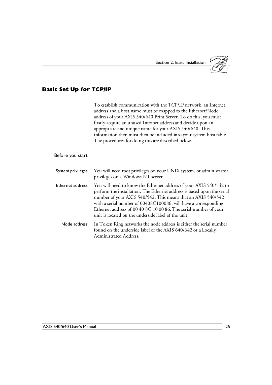 Axis Communications 540/640 manual Basic Set Up for TCP/IP, Before you start 