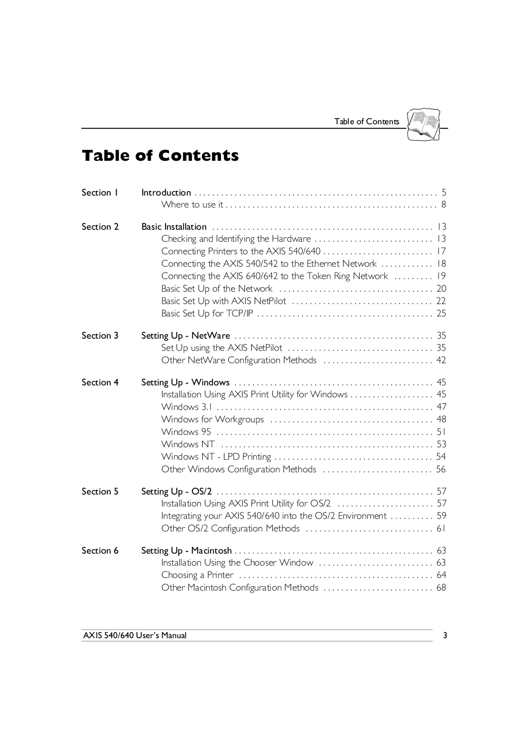 Axis Communications 540/640 manual Table of Contents 