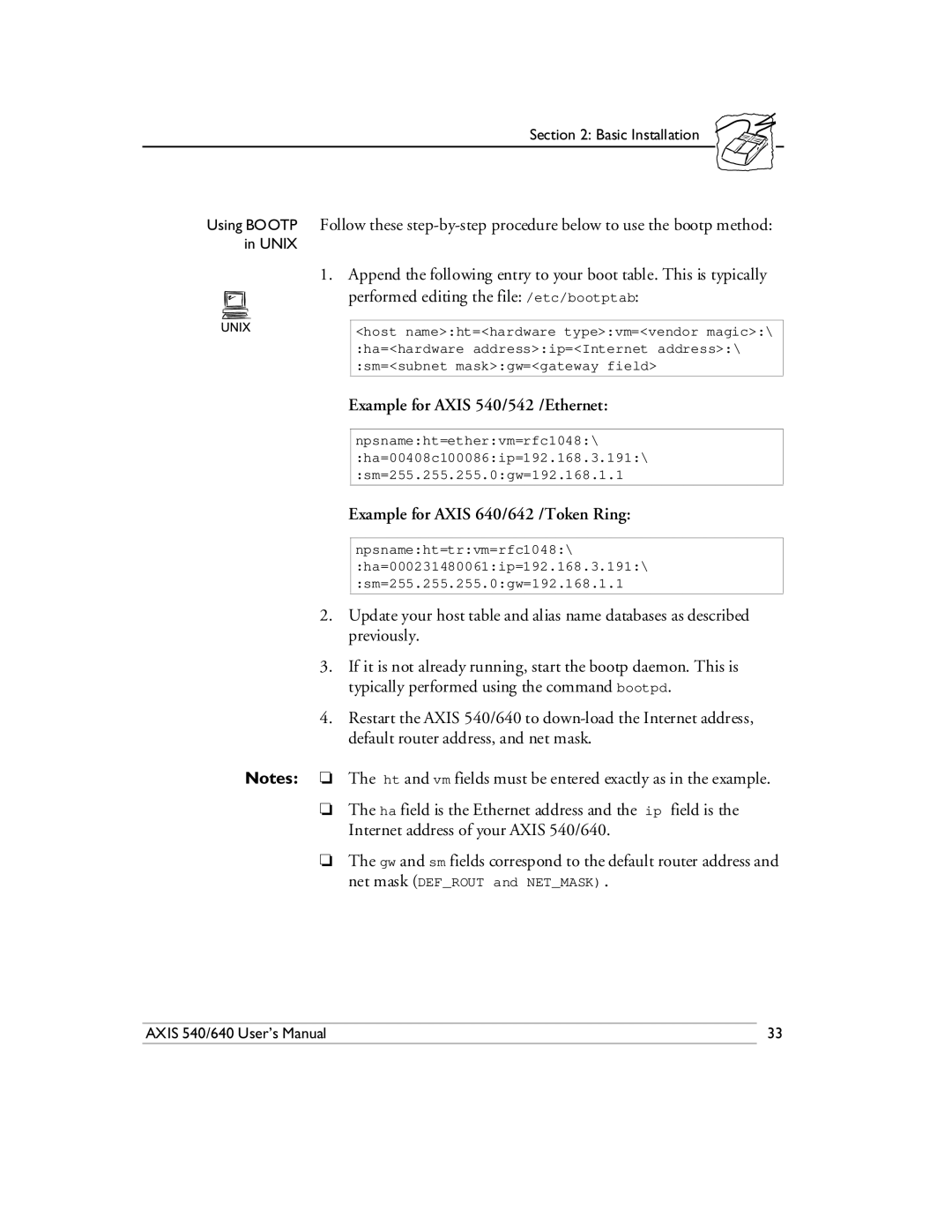 Axis Communications 540/640 manual Example for Axis 540/542 /Ethernet 