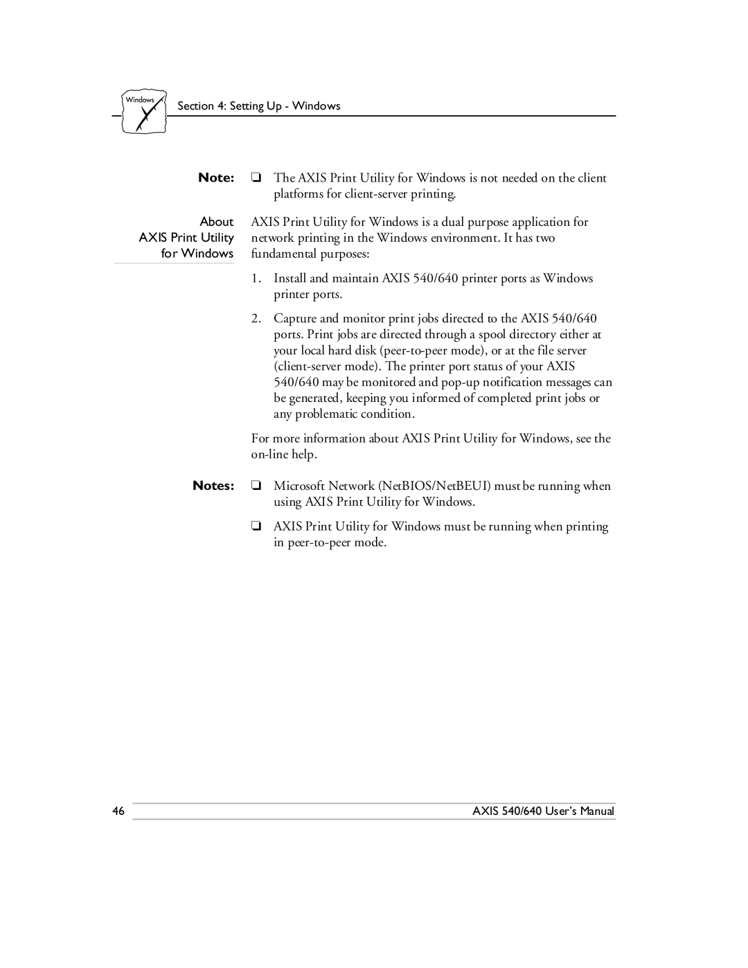 Axis Communications 540/640 manual Setting Up Windows 