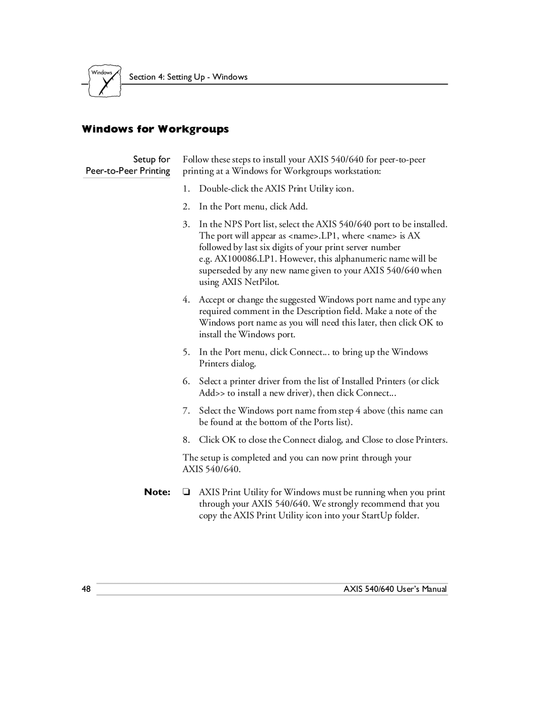 Axis Communications 540/640 manual Windows for Workgroups 