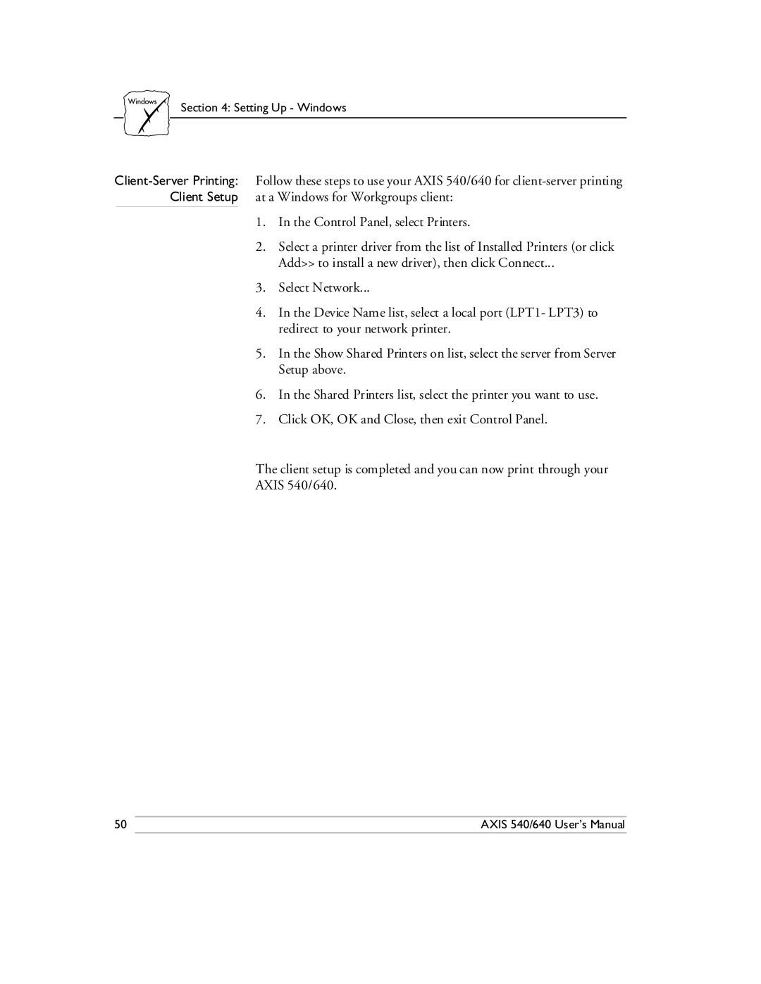 Axis Communications 540/640 manual Setting Up Windows 