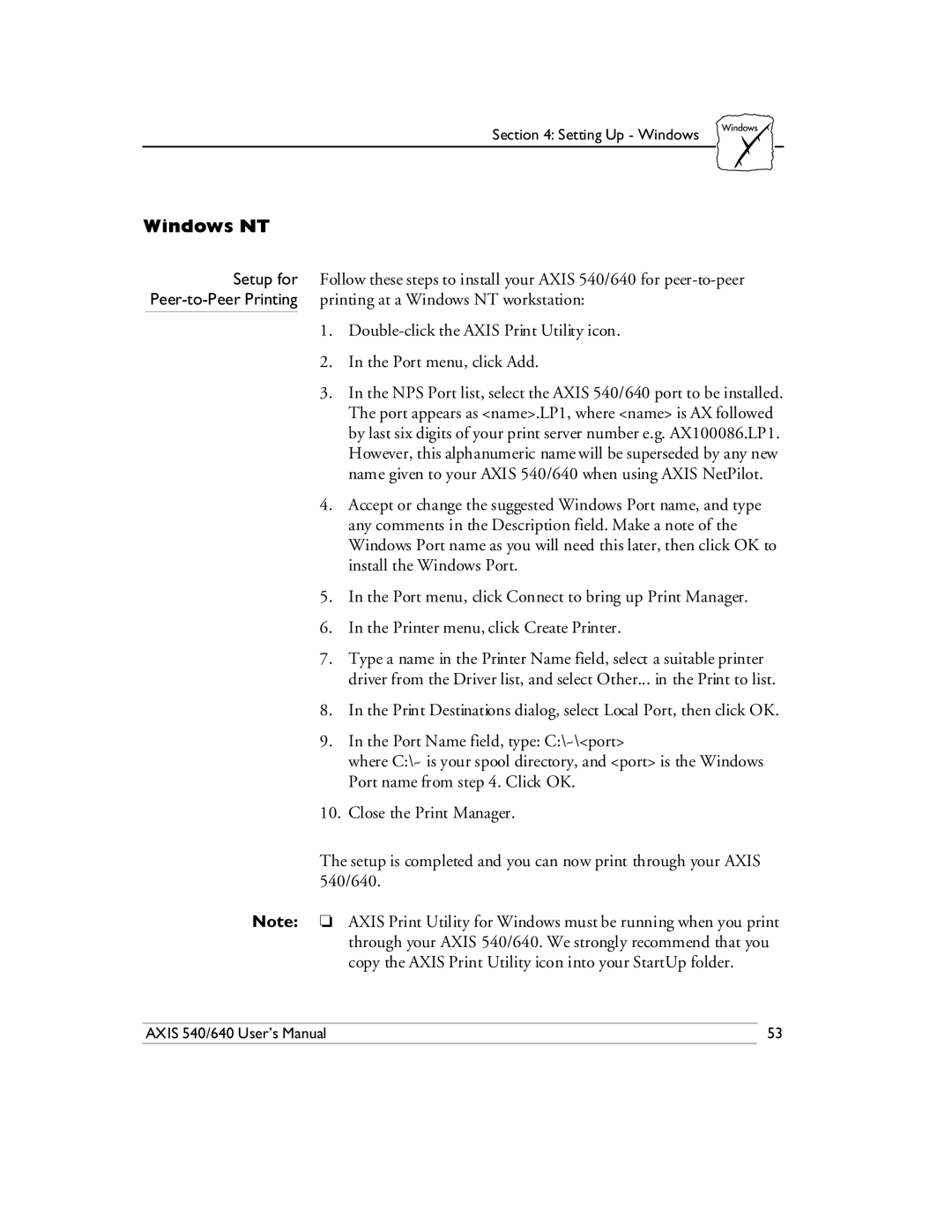 Axis Communications 540/640 manual Windows NT 