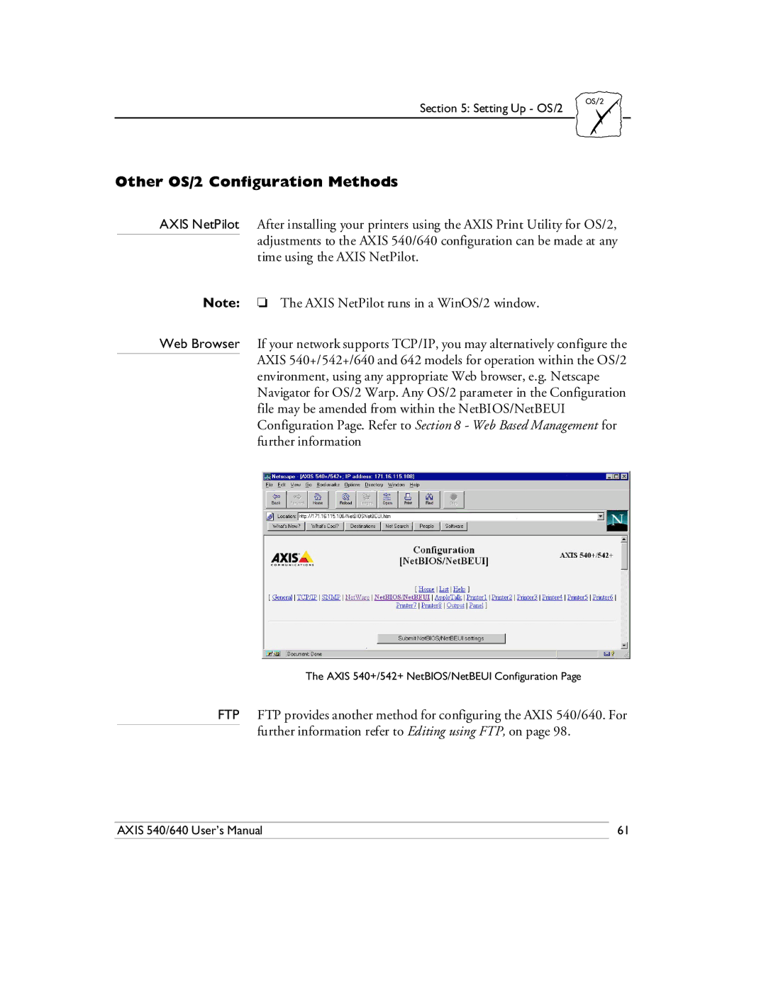 Axis Communications 540/640 manual Other OS/2 Configuration Methods 