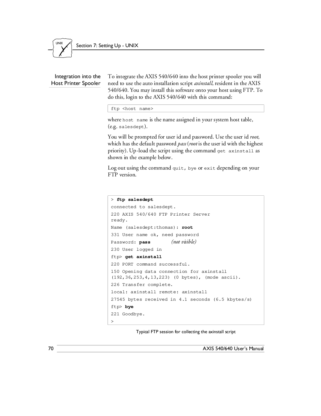 Axis Communications 540/640 manual Ftp salesdept 