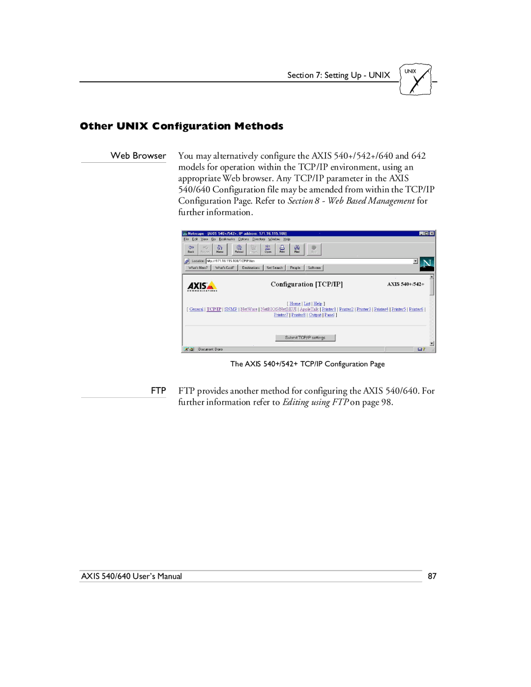 Axis Communications 540/640 manual Other Unix Configuration Methods 